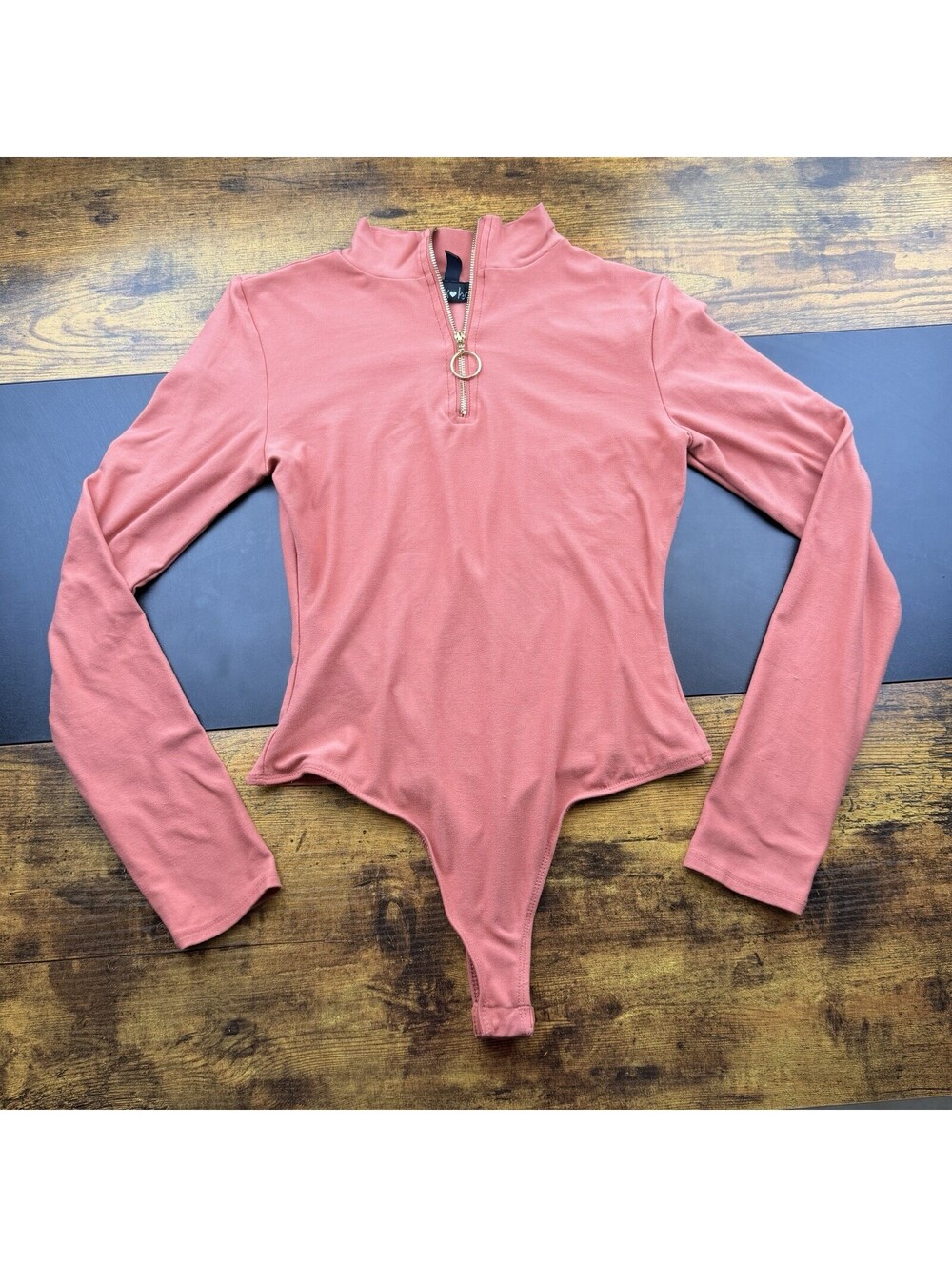 Derek Heart Pink Quarter Zip Bodysuit Top Women’s Small Long Sleeve Mock Neck